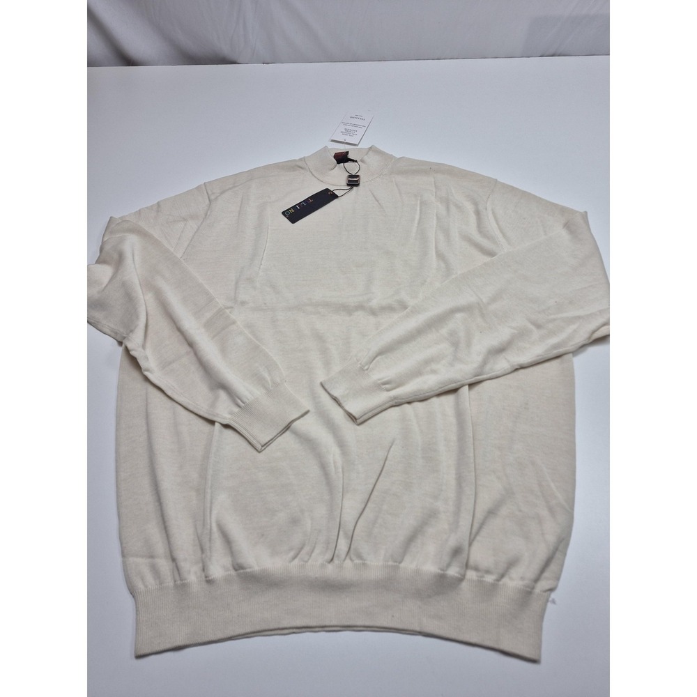 Tulliano Sweater Mens 3XL White Silk Cotton Mock Neck Lightweight Knit Pullover